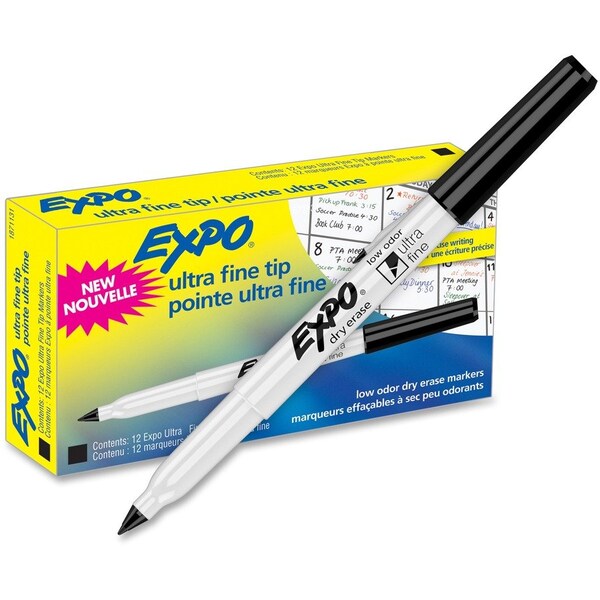 Dry-Erase Markers, Low Odor, Ultra Fine, Black, PK12